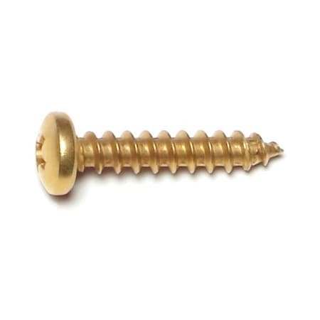 Sheet Metal Screw, #10 X 1 In, Brass Steel Pan Head Phillips Drive, 35 PK